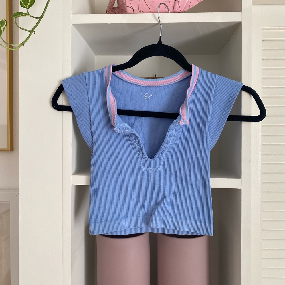 Urban Outfitters Blue and Pink Ribbed Top